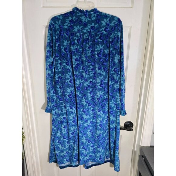 National‎ Womens Blue Floral Snap Front Robe Long Sleeve Ruffled Cuffs Size L - Picture 4 of 10